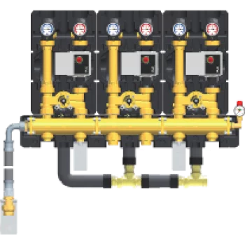 Groupe de 3 HeatBloC K35 avec collecteur modulaire - DN 25, SANS servomoteurs (pilotage manuel de chaque circuit) Groupe de 3 HeatBloC K35 avec collecteur modulaire - DN 25, SANS servomoteurs (pilotage manuel de chaque circuit)