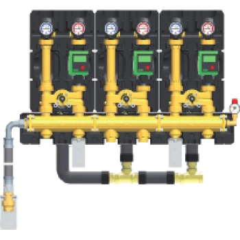 Groupe de 3 HeatBloC K35 avec collecteur modulaire - DN 25, SANS servomoteurs (pilotage manuel de chaque circuit) Groupe de 3 HeatBloC K35 avec collecteur modulaire - DN 25, SANS servomoteurs (pilotage manuel de chaque circuit)