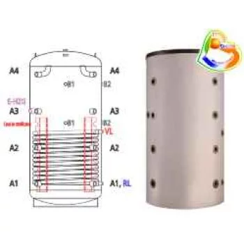 Ballon tampon à stratification SPSX-G 1500 avec 1 serpentin, 1500 litres Ballon tampon à stratification SPSX-G 1500 avec 1 serpentin, 1500 litres