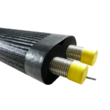 AERORAPID® INOX PRO GS - DN 32 longueur 10 m, isolant 25 mm, bi tube inox solaire flexible pré-isolé pour liaison panneau solaire, protection avec maillage robuste en polyester 