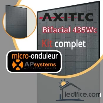 Kit photovoltaïque 6.96 kW Axitec TOPCon N-TYPE 435Wc Biverre Fond Noir avec 16 panneaux Axitec TOPCon N-TYPE 435Wc Biverre bifacial - Cadre noir Fond Noir  avec micro-onduleur APSystems