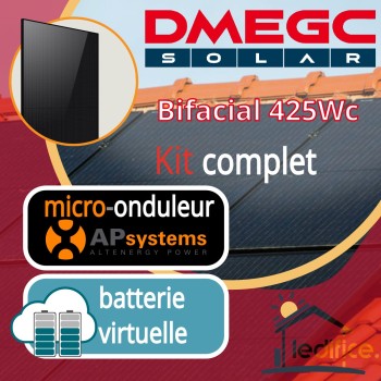 Kit photovoltaïque 1.275 kW DMEGC N-TYPE 425Wc Bi Verre Bifacial avec 3 panneaux DMEGC Module N-TYPE 425Wc Bi Verre Bifacial - Cadre noir  avec micro-onduleur APSystems, compatible batterie virtuelle Kit photovoltaïque 1.275 kW DMEGC N-TYPE 425Wc Bi Verre Bifacial avec 3 panneaux DMEGC Module N-TYPE 425Wc Bi Verre Bifacial - Cadre noir  avec micro-onduleur APSystems, compatible batterie virtuelle