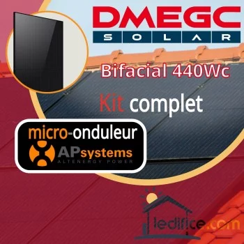 Kit photovoltaïque 3.08 kW DMEGC N-TYPE 440Wc Bi Verre Bifacial avec 7 panneaux DMEGC Module N-TYPE 440Wc Bi Verre Bifacial - Cadre noir  avec micro-onduleur APSystems