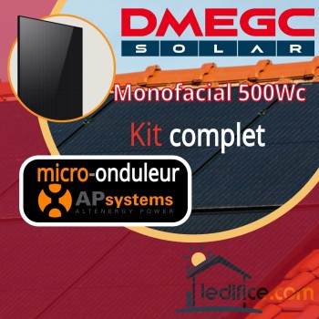 Kit photovoltaïque 3 kW DMEGC N-TYPE 500Wc Biverre Full Black avec 6 panneaux DMEGC Module N-TYPE 500Wc Bi Verre monofacial - Cadre noir Full Black, TRIPHASE avec micro-onduleur APSystems