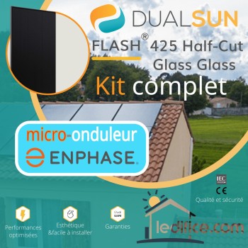 Kit photovoltaïque 1.275 kW Dualsun FLASH Half-Cut TR avec 3 panneaux Dualsun FLASH 425 Half-Cut Transparent  Kit photovoltaïque 1.275 kW Dualsun FLASH Half-Cut TR avec 3 panneaux Dualsun FLASH 425 Half-Cut Transparent