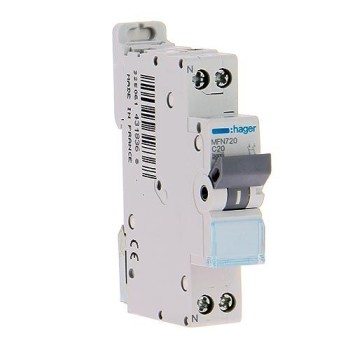 DISJONCTEUR HAGER 1P+N -3KA - 20A courbe C - 1M DISJONCTEUR HAGER 1P+N -3KA - 20A courbe C - 1M