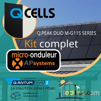Kit photovoltaïque 6.225 kW Q-CELLS Q.Peak G11-S avec 15 panneaux Q-Cells G11S 415Wc , Cadre Noir  avec micro-onduleur APSystems Kit photovoltaïque 6.225 kW Q-CELLS Q.Peak G11-S avec 15 panneaux Q-Cells G11S 415Wc , Cadre Noir  avec micro-onduleur APSystems