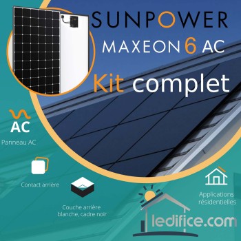 Kit photovoltaïque 1.245 kW SUNPOWER Maxeon 6 AC avec 3 panneaux Sunpower Maxeon 6 AC 415Wc , Full Black, micro-onduleur Enphase IQ7-A incorporé  Kit photovoltaïque 1.245 kW SUNPOWER Maxeon 6 AC avec 3 panneaux Sunpower Maxeon 6 AC 415Wc , Full Black, micro-onduleur Enphase IQ7-A incorporé