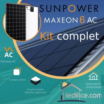 Kit photovoltaïque -  6.225 kW Maxeon 6 AC, avec 15 panneaux Maxeon 6 AC 415W    Kit photovoltaïque -  6.225 kW Maxeon 6 AC, avec 15 panneaux Maxeon 6 AC 415W