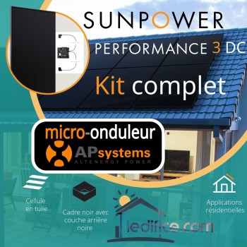 Kit photovoltaïque 1.125 kW SUNPOWER Performance 6 DC avec 3 panneaux Sunpower Performance 6 DC 375Wc , Full Black  avec micro-onduleur APSystems Kit photovoltaïque 1.125 kW SUNPOWER Performance 6 DC avec 3 panneaux Sunpower Performance 6 DC 375Wc , Full Black  avec micro-onduleur APSystems