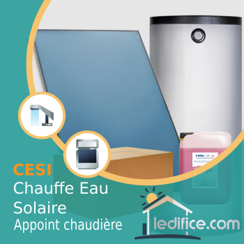 Chauffe-eau solaire  500 litres avec 4 capteurs solaires plan haute performance FK200 soit 9,36m² + ballon solaire double registre SO 500, pour appoint chaudière