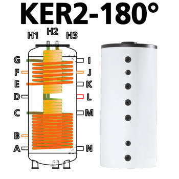 Ballon tampon combiné multifonctionnel hygiénique à production instantanée d'eau chaude sanitaire KER2 500, anti-légionelle, volume 500 litres avec 29 litres d'ECS instantanée, avec deux registres de chauffe additionnels Ballon tampon combiné multifonctionnel hygiénique à production instantanée d'eau chaude sanitaire KER2 500, anti-légionelle, volume 500 litres avec 29 litres d'ECS instantanée, avec deux registres de chauffe additionnels