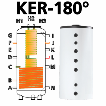 Ballon tampon combiné multifonctionnel hygiénique à production instantanée d'eau chaude sanitaire KER 500, anti-légionelle, volume 500 litres avec 29 litres d'ECS instantanée, avec un simple registre de chauffe Ballon tampon combiné multifonctionnel hygiénique à production instantanée d'eau chaude sanitaire KER 500, anti-légionelle, volume 500 litres avec 29 litres d'ECS instantanée, avec un simple registre de chauffe