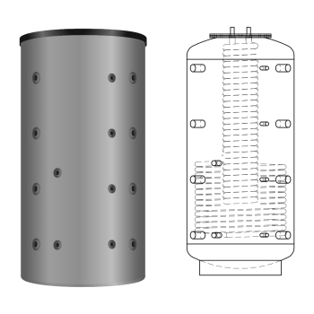Ballon tampon combiné multifonctionnel hygiénique à production instantanée d'eau chaude sanitaire KER 1079, anti-légionelle, volume 1079 litres avec 29 litres d'ECS instantanée, avec un simple registre de chauffe, version angle 90° Ballon tampon combiné multifonctionnel hygiénique à production instantanée d'eau chaude sanitaire KER 1079, anti-légionelle, volume 1079 litres avec 29 litres d'ECS instantanée, avec un simple registre de chauffe, version angle 90°