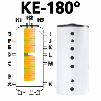 Ballon tampon combiné multifonctionnel hygiénique à production instantanée d'eau chaude sanitaire KE 500, anti-légionelle, volume 500 litres avec 29 litres d'ECS instantanée, sans serpentin additionnel Ballon tampon combiné multifonctionnel hygiénique à production instantanée d'eau chaude sanitaire KE 500, anti-légionelle, volume 500 litres avec 29 litres d'ECS instantanée, sans serpentin additionnel