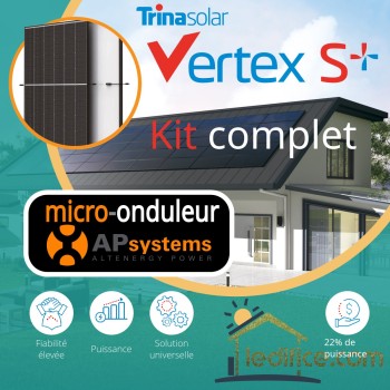 Kit photovoltaïque 1.305 kW TRINA SOLAR Vertex S  avec 3 panneaux Trina Solar Vertex S  435 Wc, Bi-Verre Fond Blanc   avec micro-onduleur APSystems Kit photovoltaïque 1.305 kW TRINA SOLAR Vertex S  avec 3 panneaux Trina Solar Vertex S  435 Wc, Bi-Verre Fond Blanc   avec micro-onduleur APSystems